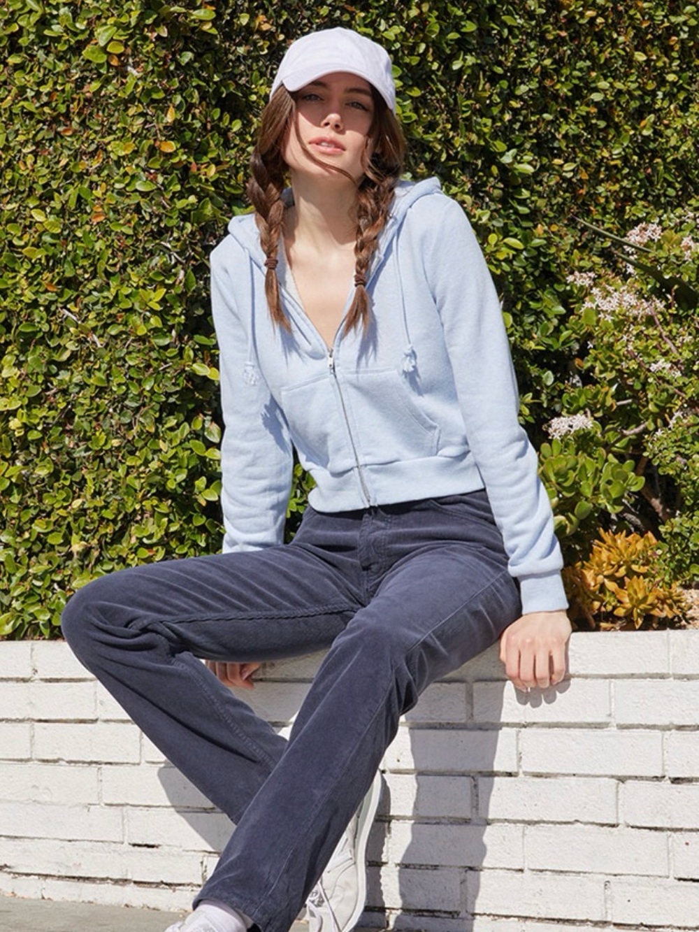John Galt Brandy Melville Navy/Gray Corduroy Straight Leg Pants Size M RR129